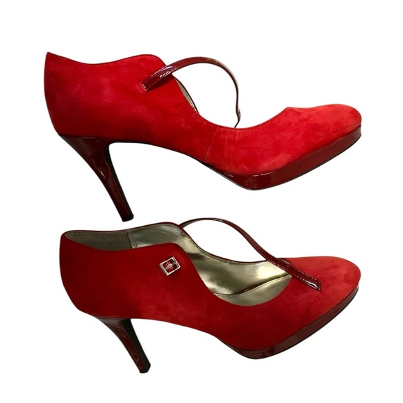 Alfani Red Suede Heels Pump Shoes Size 10M Platform Holiday Women Coquette - Picture 6 of 12